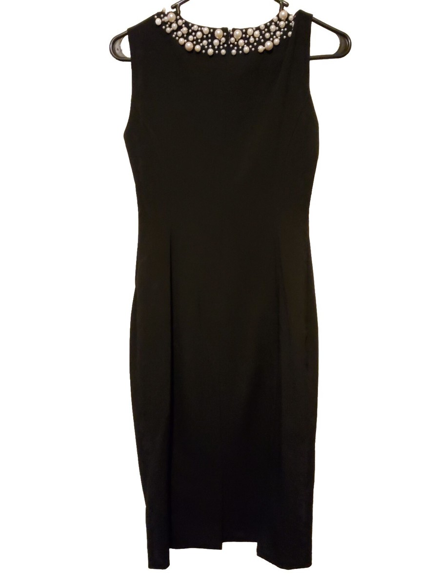 Klein Sleeveless Dress Calvin Klein Black Dress With Pearls CALVIN