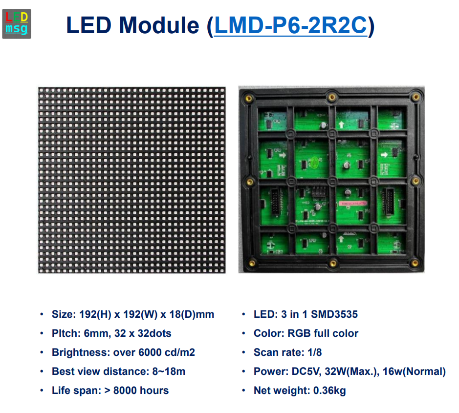 Panneau à Message Variable LED 64x32 Points - Interface Ethernet/RS232/TTL, Pour Arduino/Raspberry