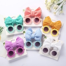 2Pcs Kids Sunglasses Headband Set Baby Headband Beach Seaside Puff Bow Headwear