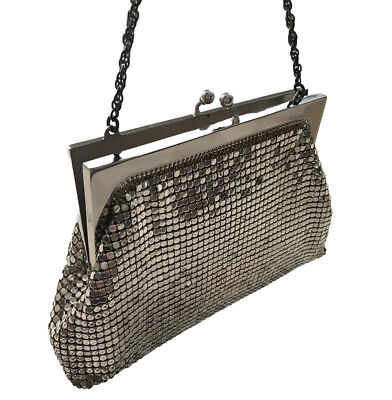 #ad #ad Vintage Whiting and Davis Sequins Silver Mesh Coin Purse 60s Clasp Lined USA $31.99
