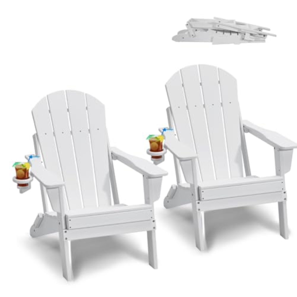 VEVOR Sedie Adirondack in Plastica Set 2, Sedie da Esterno Pieghevoli Portatili