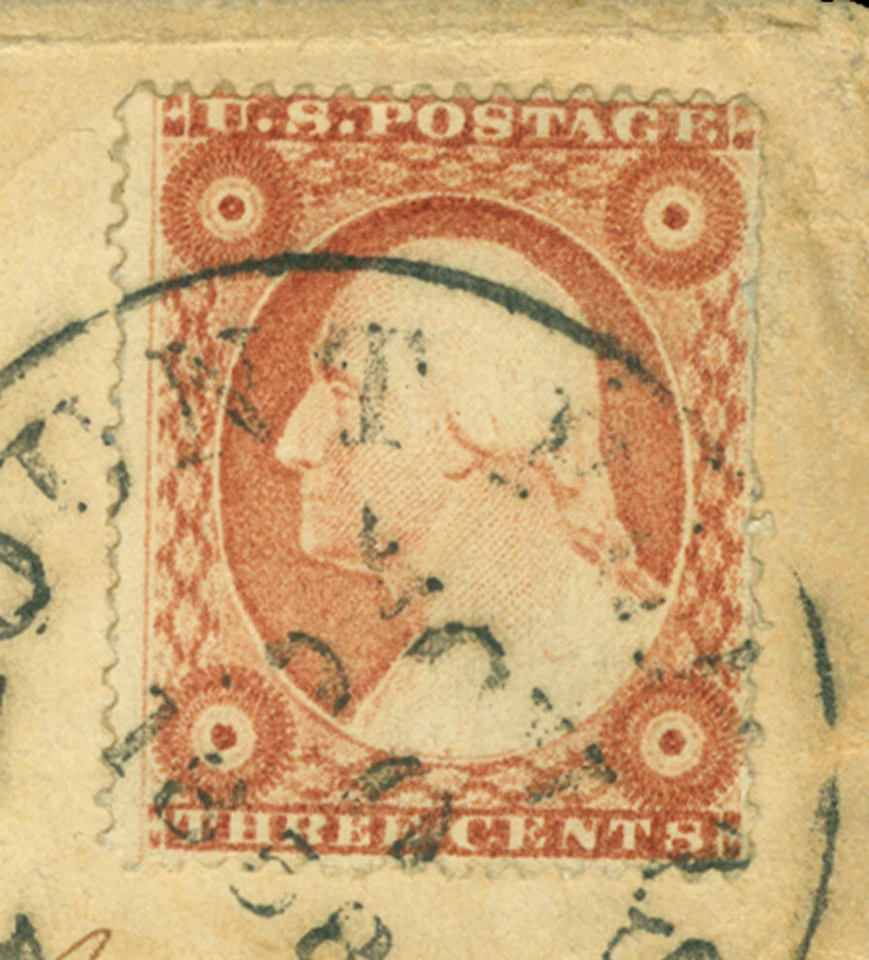 US 1858.NOV.20 Washington 3c red DRY PLATE Sc 26var railroad MOUNT PLEASANT pmk - Image 2 of 3