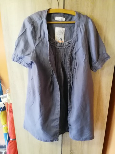 2Tlg.Leinen Blusen-Set grau Gr. 46 von VETO