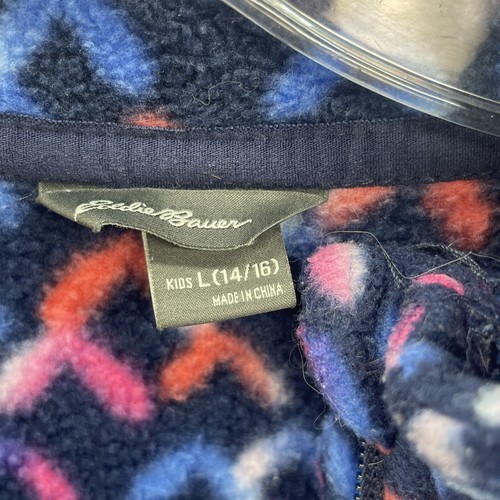 Eddie Bauer Fleece Jacket Kids Large 14/16 Blue Outdoor Camping Fall Gorpcore - Picture 4 of 8