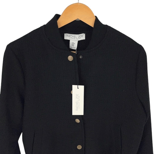 Rachel Zoe Womens Snap Front Baseball Bomber Jacket Black Size Medium NWT - Picture 3 of 9