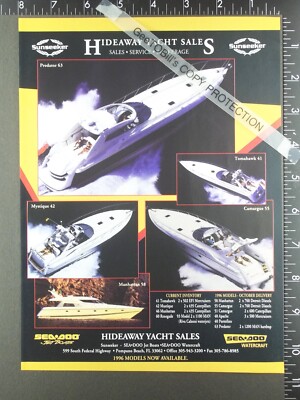 1995 AD for Hideaway Sales, 63 Predator 41 Tomahawk 55 Camargue motor yacht boat