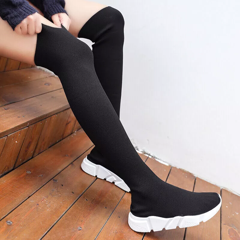 Women Boots Over the Knee Socks Shoes Flat Shoes Boot Women Shaping Sneakers