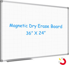 Magnetic Dry Erase Planning Board, Grid Pattern White Board 36 X 24 Inch, Silver