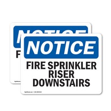  2 Pack Fire Sprinkler Riser Downstairs OSHA Notice Sign Decal Metal Plastic