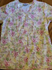 Sb Scrub Top Small  EUC  Yellow With Flowers