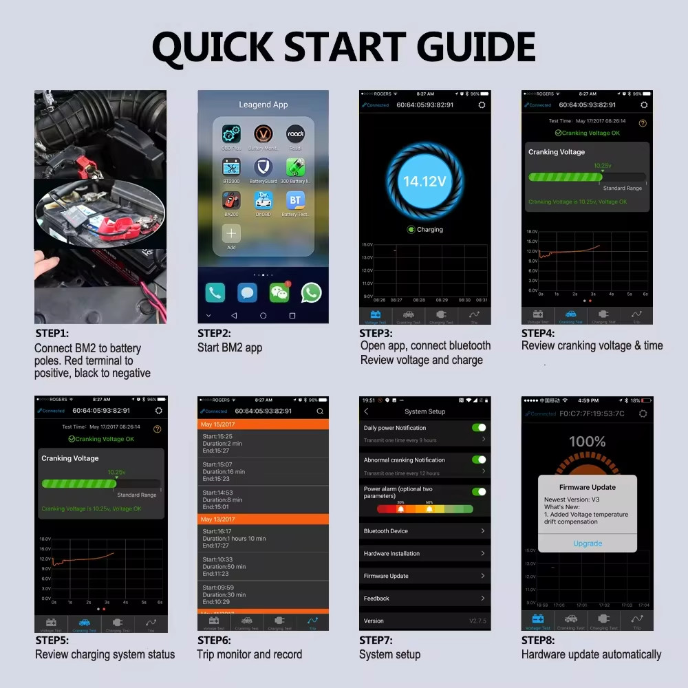QUICKLYNKS 12V Car Bluetooth Battery Tester Charging Cranking Test Analyzer IOS