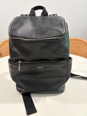 Matt & Nat Black Vegan Leather Backpack Zip Top Silver Hardware