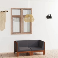 Vidaxl 2-Sitzer-Sofa Mit Dunkelgrauen Kissen Akazie Massivholz Neu