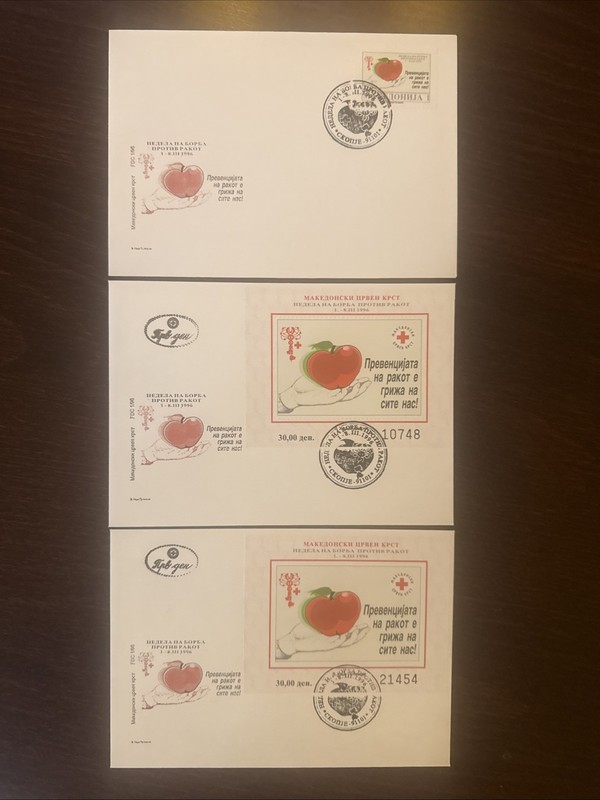 MACEDONIA FDC COVER 1996 YEAR ONCOLOGY CANCER RED CROSS HEALTH MEDICINE STAMPS