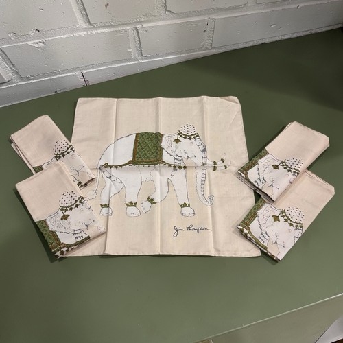 VTG 70s  Jim Thompson Elephant Napkins Set 5 Thailand Silk Linen 16x16 Signed