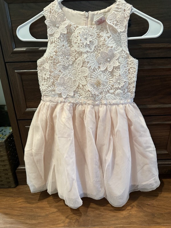 Heirloom By Polly Dress, Layered Toole And Lace Flower Detail, Pink & White 6x
