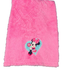 Disney Baby Pink Minnie Mouse Holding Flower Blanket Blue Green Heart Furry