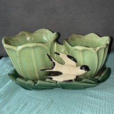 Vintage MCCOY POTTERY DOUBLE TULIP PLANTER WITH BIRD
