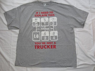 Trucker Semi Truck Shifting Explain Short Sleeve Tee Shirt Grey 3XL NEW!