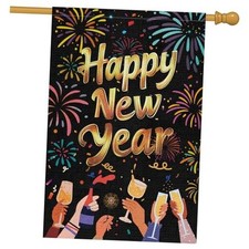 Happy New Year Garden Flag 28x40 Inch Double Sided Burlap 28" 40" winter