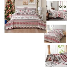 Smuge Christmas Bedspread Quilt Sets - Lodge Wildlife Reindeers Elk