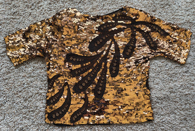 Oleg Cassini Silk Gold Sequin Beaded Top Womens Large Blouse