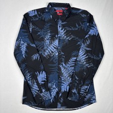 Hugo Boss Slim Fit Button Up Men's L Black Floral Print Casual Abstract Shirt
