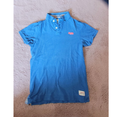 Superdry Herren Polo Kurzarm blau Gr. M Piqué 100% Baumwolle Kragen Knopf