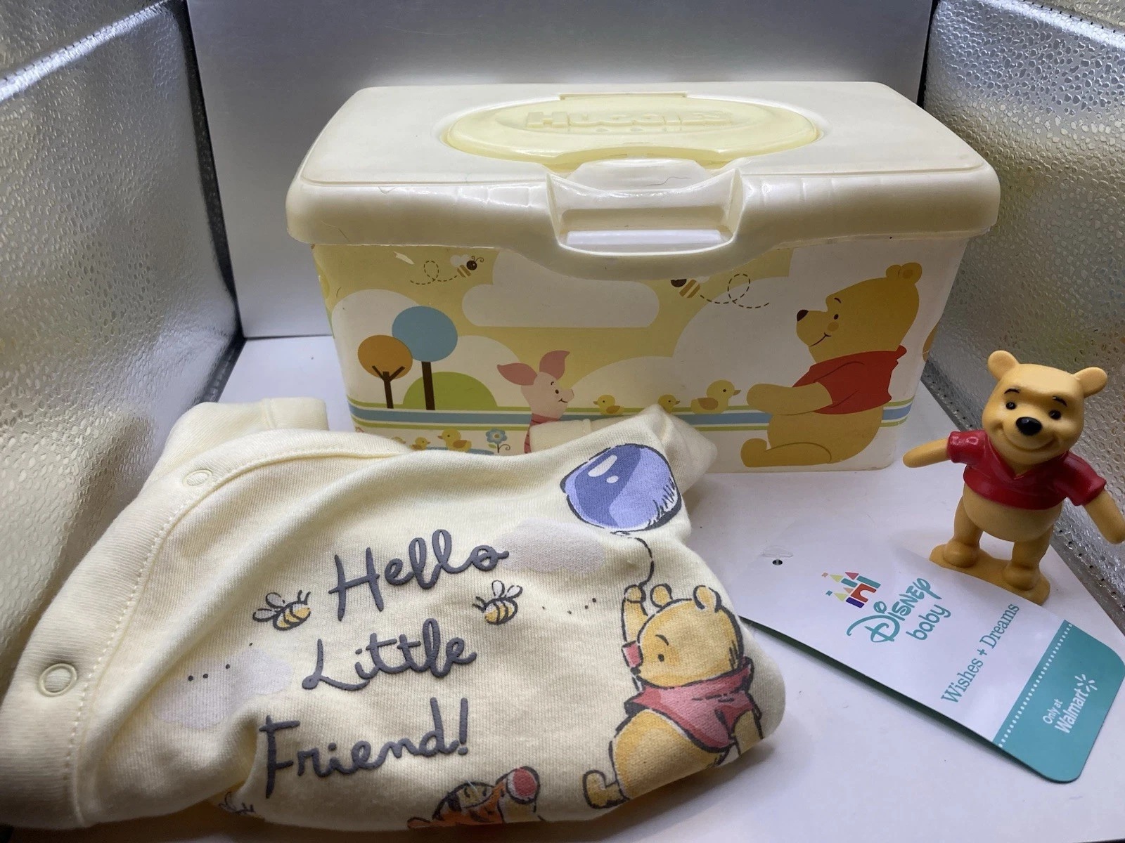 Huggies EMPTY Baby Wipes Disney Winnie Pooh Piglet Container, Figure & 0-3M Top
