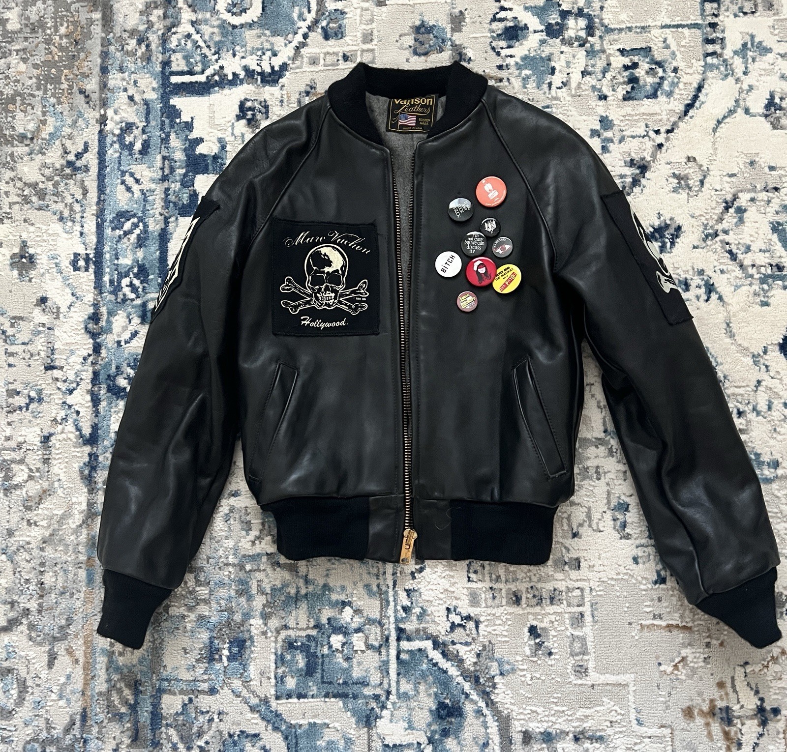 Vanson Leather Varsity Jacket w/ Marc Vachon Patches • Sz 34 image 6