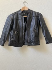 Kids' Black Faux Leather Bomber Jacket, XS 4/5