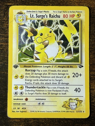 Pokemon Lt. Surge's Raichu 11/132 Gym Challenge 1st Edition Holo Rare Vintage HP