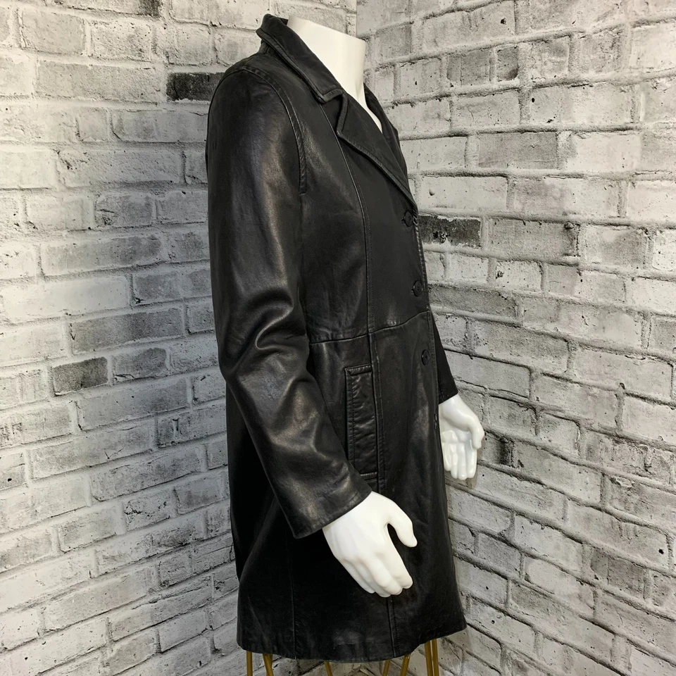 Blazer gabardina de cuero negro Danier de colección años 90 abrigo para hombre L chaqueta grunge Foto 4 de 4