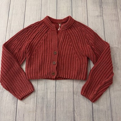Free People Sweet Nothing Chunky Knit Cardigan XS Boho Cropped Cotton