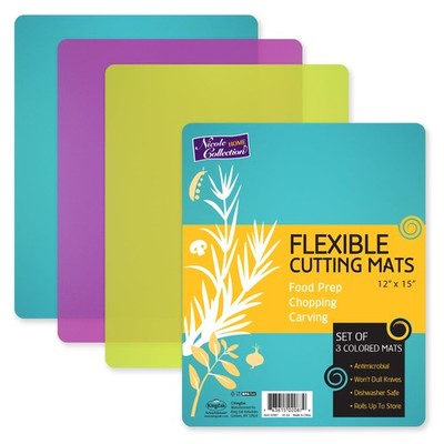 Flexible Cutting Mats Set of 3 - BPA-Free Plastic Color-Coded Kitchen Choppin...