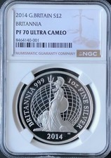 1oz silver 2014 Britannia, NGC PF-70 Ultra/Cameo, No 1 of 979. Top-pop.