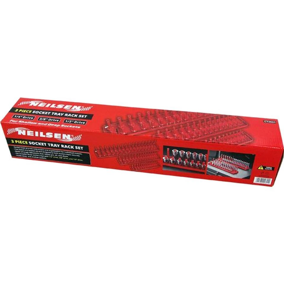 Neilsen 3pc Socket Stand Tray Rack Storage Rail Holder 1/2" 3/8" 1/4" Sockets - Image 2 of 3