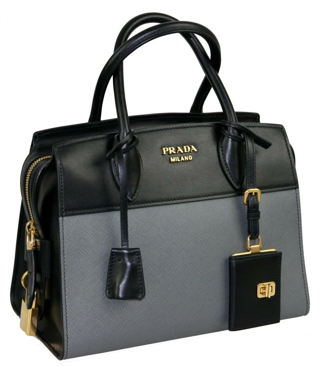 PRADA Saffiano City Calf Small Esplanade Tote Blaco White Black 325547