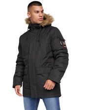 Crosshatch Mens Padded Parka Waterproof Coat Fur Hood Winter Heavy Warm Jacket