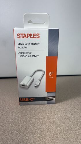 4K USB-C to HDMI Adapter, 6", Staples, White 52345 New, Free, Fast Shipping.