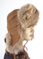U113 REAL FOX FUR HAT TRAPPER CAP FARMER FOX USHANKA SIZE 22.4 inch UNISEX