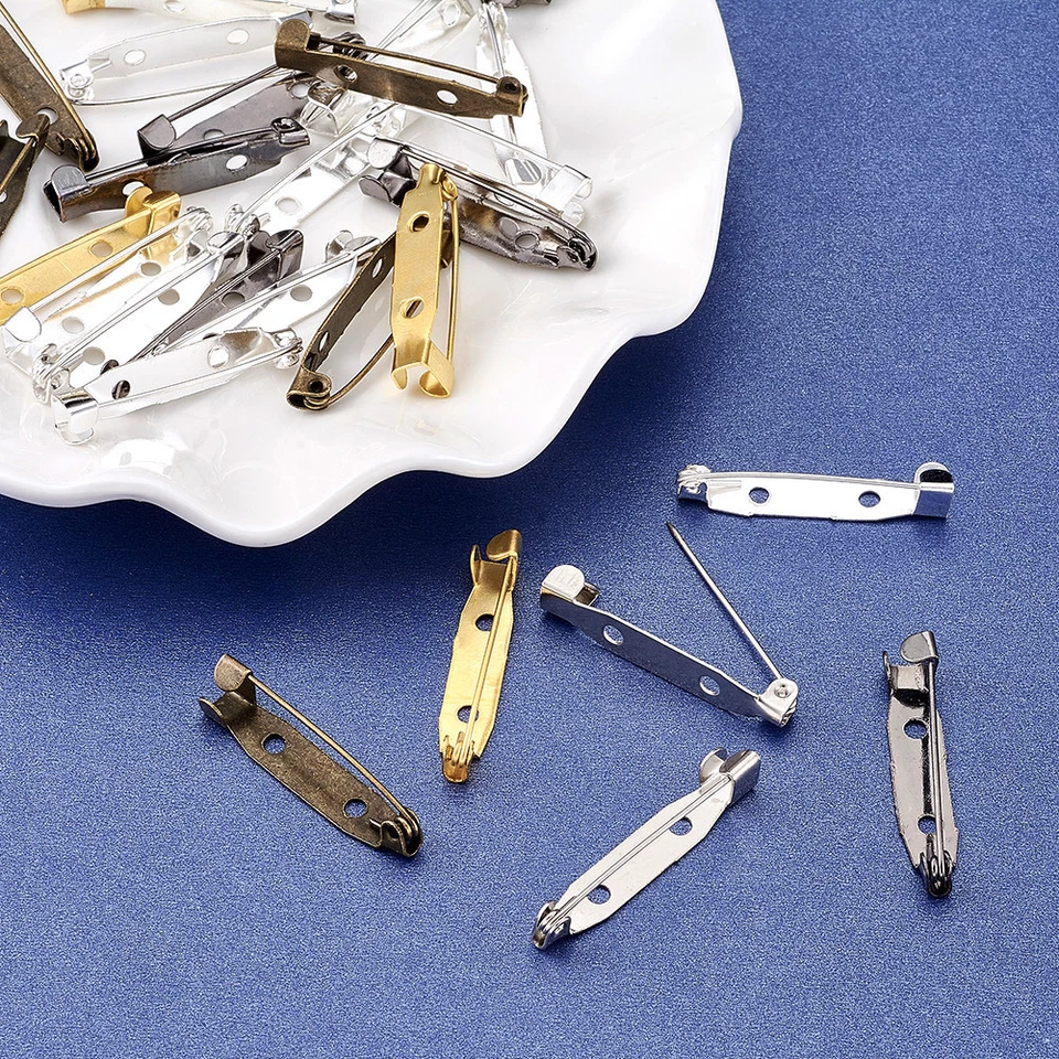 100pcs Assorted Iron Brooch Pin Backs Findings 2-Hole Glue-on Bars Craft 30x5mm - Image 2 of 4