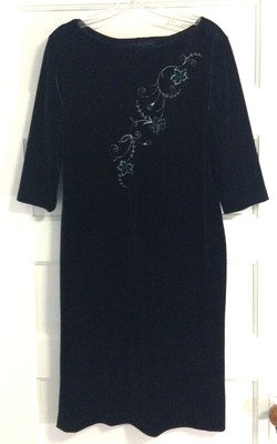 Vtg Velvet Dress 12 Dark Green Midi Embroidered Whimsigoth Fairy Grunge Vamp USA