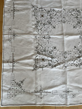 Vintage Mitteldecke Leinen Handarbeit Stickerei Lochsaum Tischdecke