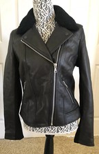 UGG MUJER ANDEE CUERO CICLOCICLISTA CHAQUETA ABRIGO NEGRO Talla M - NUEVO