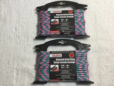 Tool Bench Hardware Diamond Braid Rope 3/16 X 40 ft. Pink Green Set of 2 NEW
