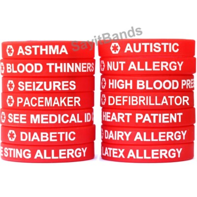 #ad #ad 2 Red Medical Alert Wristband Bracelets Two Med Condition Silicone Alert Bands $9.88