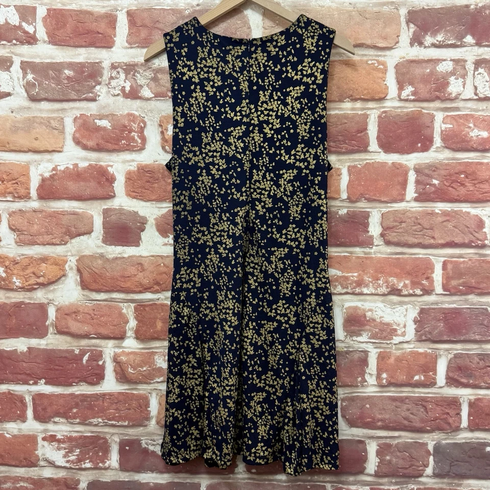 Vestido Michael Kors Mujer XL Azul Dorado Metálico Ditsy Floral Elástico Cremallera Foto 2 de 4