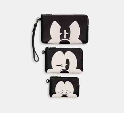 【Mickey】 NWT Disney X Coach Corner Zip Trio With Mickey Mouse Faces CN042