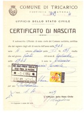 1943-59 ITALIA Matera Comune Tricarico Documento Italiano Document Italien #12